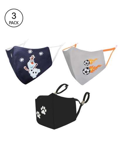 MASQ Kids Black &
                    Blue Pack Of 3 Printed Cotton Cloth Outdoor Masks