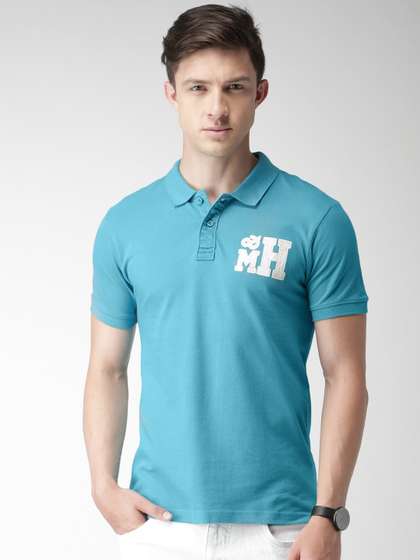 Mast & Harbour Mast Harbour Men Blue Solid Polo Collar Cotton T-shirt