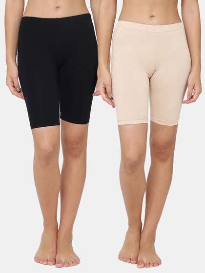 Leading Lady Women
                        Nude & Black Set Of 2 Solid High-Rise Lounge
                        Shorts