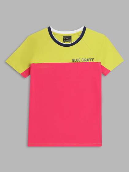 Blue Giraffe Boys Fuchsia & Yellow Colourblocked T-shirt