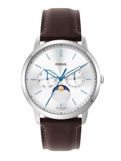 Fossil Men Silver-Toned
                    Dial & Brown Leather Straps Analogue Multi
                    Function Watch FS5905