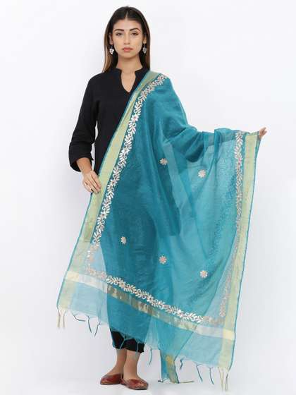 SOUNDARYA Woman Teal
                        & Gold-Toned Ethnic Motifs Gotta Patti
                        Dupatta