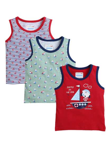 BUMZEE Boys Pack Of 3 Red & Blue Printed Cotton Innerwear Vest