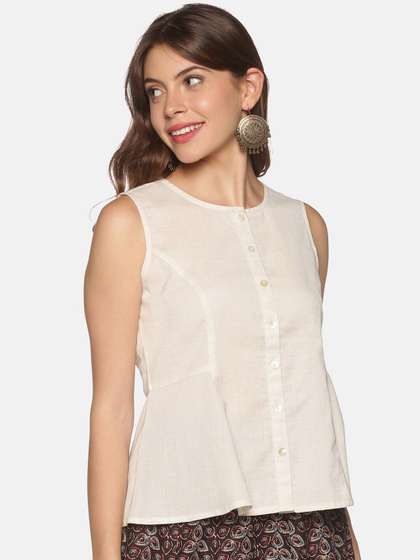 Saffron Threads Off
                        White Cotton Linen Top