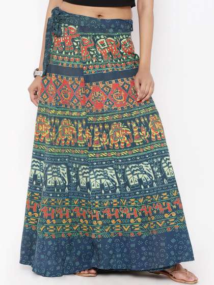 Soundarya Cotton Green Printed Sleeveless Top and Skirt Set