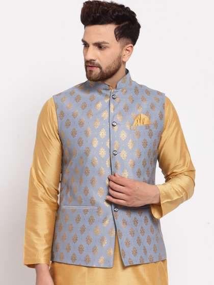Badoliya & Sons
                        Men Grey & Gold Woven Design Nehru Jacket