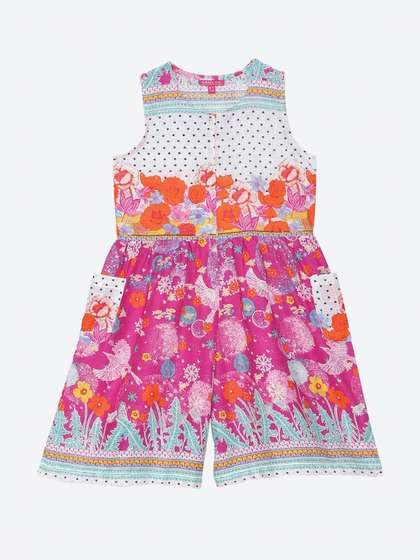 Biba Girls Purple
                      & Pink Printed Cotton Jumpsuit