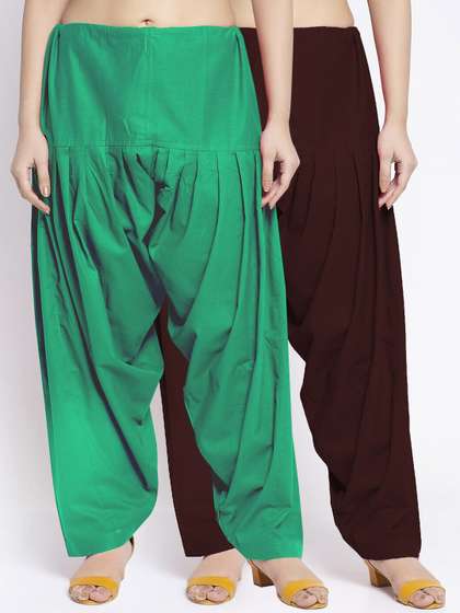 GRACIT Women Green
                        & Dark Brown Pack of 2 Solid Cotton Salwar