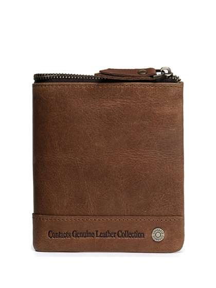CONTACTS Men Beige
                    Leather Wallets With RFID