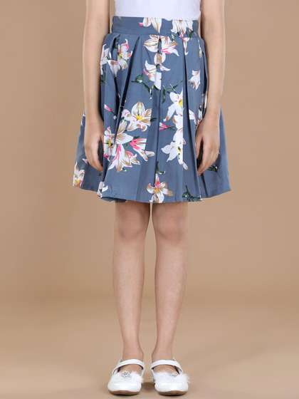 Cutiekins Girls Grey
                    & White Printed Flared Above Knee Skirt