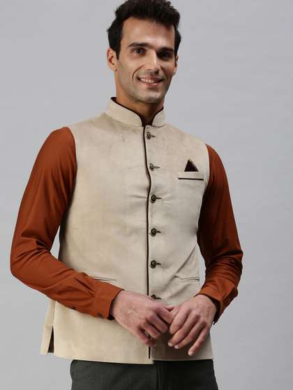SHOWOFF Men Solid Woven Nehru Jackets