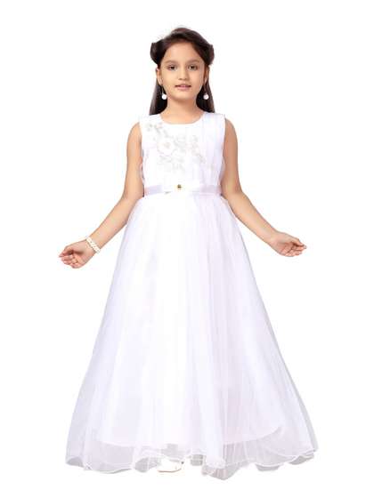 Aarika Girls White
                    Embroidery Work Net Gown Dress