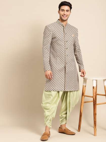 KISAH Men
                        Cream-Coloured & Sage Green Printed
                        Indowestern Sherwani Set