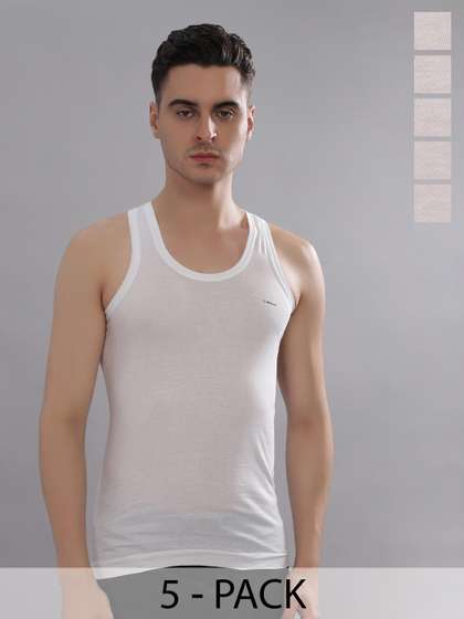 Dollar Bigboss Men
                        Solid Pack of 5 White Combed Cotton Shrinkless
                        Casual Vest