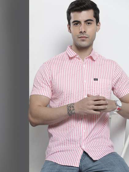 The Indian Garage Co
                        Men Pink Comfort Striped Regular Fit Cotton
                        Casual Shirt