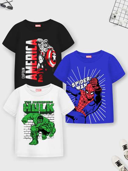 YK Marvel Boys Pack Of
                      3 Captain America Spiderman & Hulk Printed
                      Cotton T-shirts
