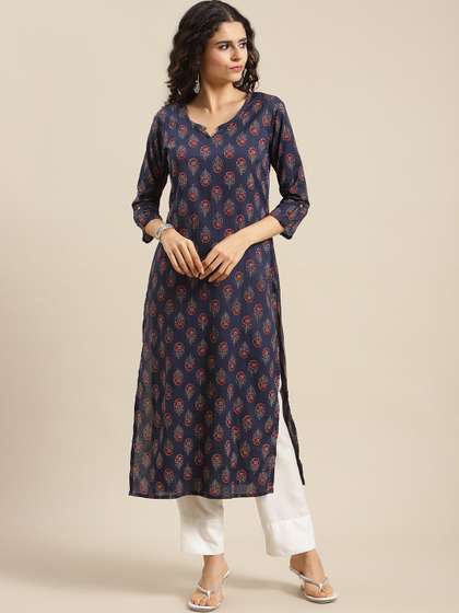 Varanga Women Navy
                          Blue & Red Ethnic Motifs Printed Kurta