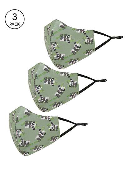 Tossido Kids Pack Of 3
                    Green Printed Pure Cotton 3-Ply Reusable Outdoor
                    Cloth Masks