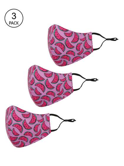 Tossido Kids Pack Of 3
                    Pink Printed Pure Cotton 3-Ply Cloth Masks