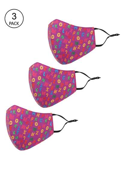Tossido Kids Pack Of 3
                    Pink & Yellow Printed 3-Ply Pure Cotton Reusable
                    Cloth Masks