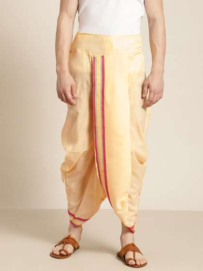 Anug by SOJANYA Men
                        Yellow & Maroon Solid Dhoti Pants