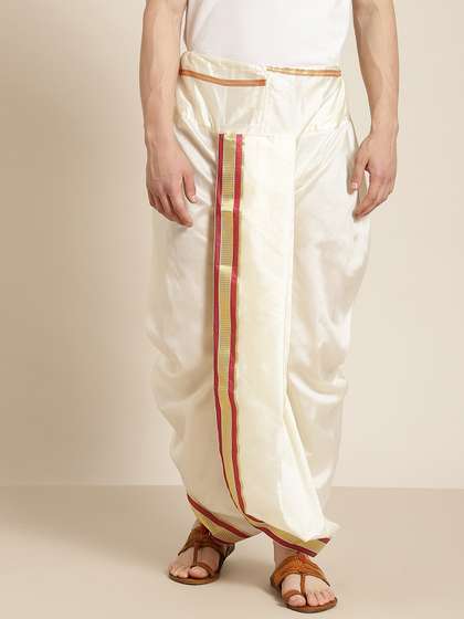 Anug by SOJANYA Men
                        Off White & Maroon Solid Dhoti Pants