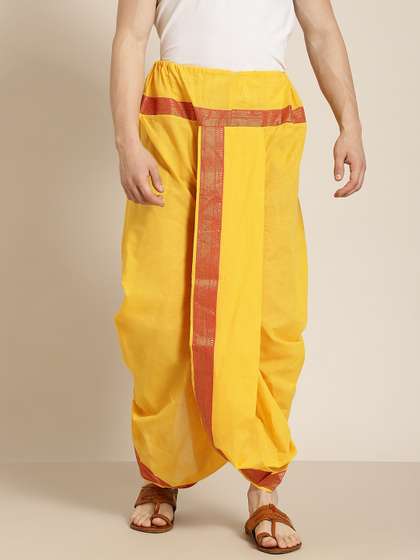 Anug by SOJANYA Men
                        Yellow Solid Cotton Dhoti Pants
