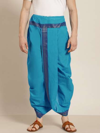 Anug by SOJANYA Men
                        Blue Solid Cotton Dhoti Pants