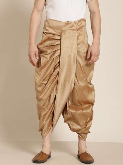 Anug by SOJANYA Men
                        Muted Gold Solid Stitched Dhoti
