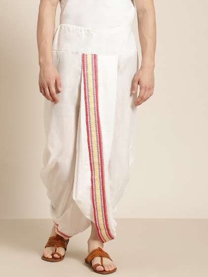 Anug by SOJANYA Men
                      White & Maroon Solid Dhoti Pants