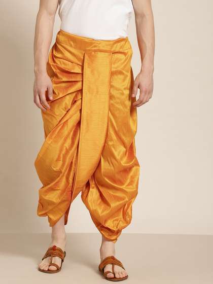 Anug by SOJANYA Men
                      Mustard Yellow Solid Stitched Dhoti