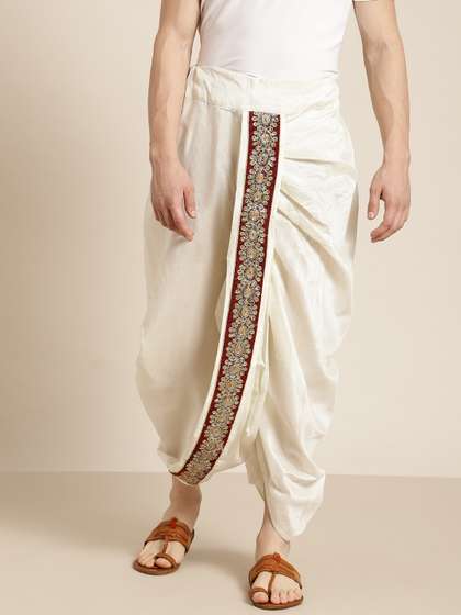 Anug by SOJANYA Men
                      Cream-Colour & Maroon Solid Sequin Velvet
                      Finish Border Stitched Dhoti