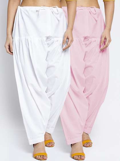 Jinfo Women Pack Of 2
                      White & Pink Solid Cotton Salwars