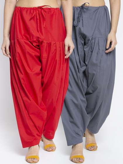 Jinfo Women Pack Of
                        2 Grey & Red Solid Cotton Loose-Fit Salwar