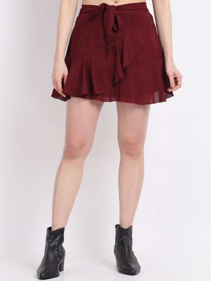 La Zoire Women Solid Ruffled Mini Skirts