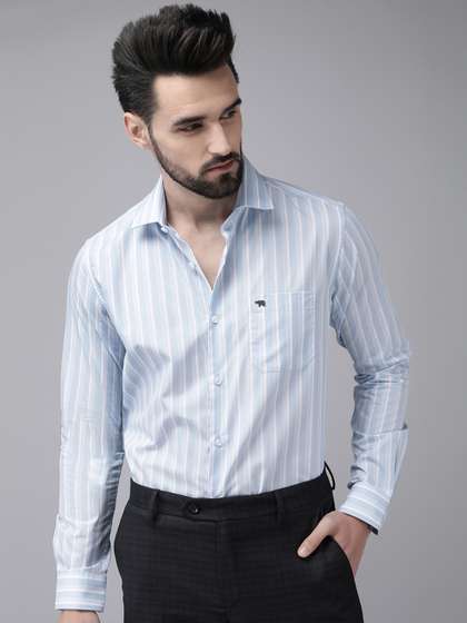 THE BEAR HOUSE Men
                          Blue Pure Cotton Striped Slim Fit Formal
                          Shirt