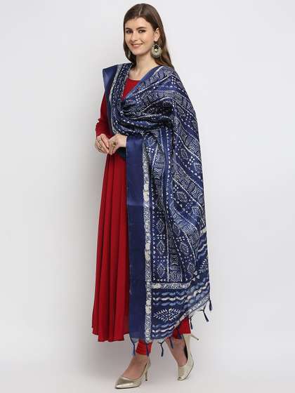 Dupatta Bazaar Blue
                        & White Ethnic Motifs Printed Dupatta