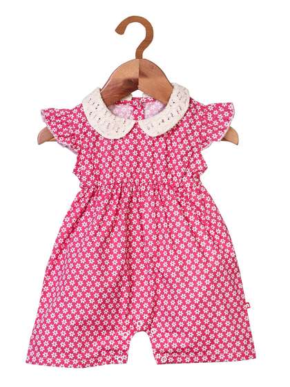 Nino Bambino Girls Pink
                    & White Printed Organic Cotton Rompers