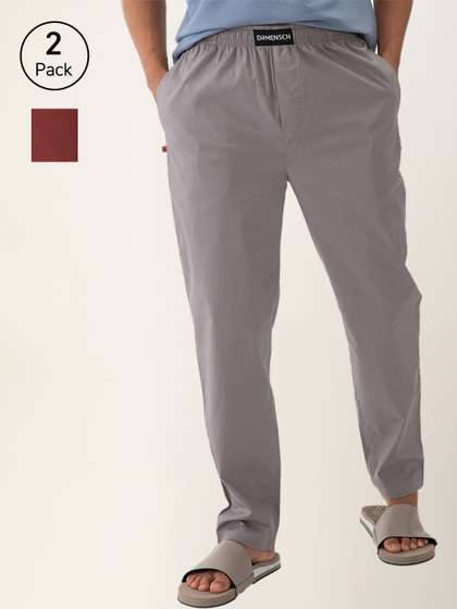 DAMENSCH Men Pack of
                        2 Solid Stretch Cotton Regular Fit Woven Lounge
                        Pants