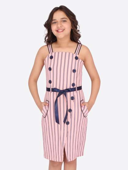 CUTECUMBER Girls Pink
                    Striped Sheath Dress