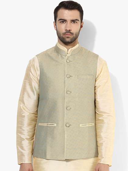 KISAH Men Cotton Woven Nehru Jacket