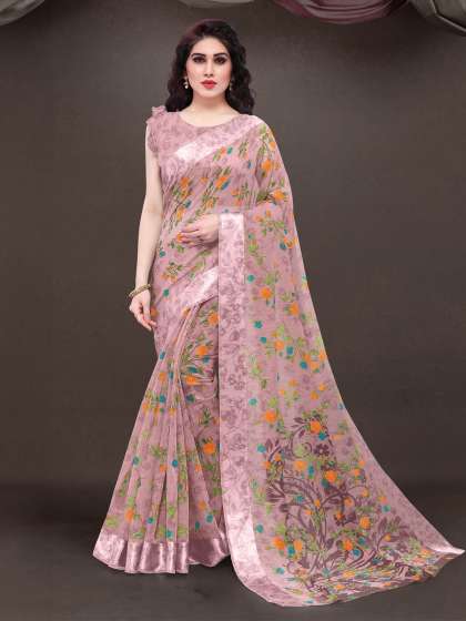 KALINI Purple & Orange Floral Bagh Saree