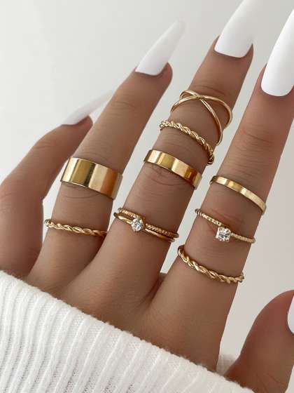 Price History of Shining Diva Fashion Set Of 9 Gold Plated Crystal Stone Studded Finger Rings from Myntra 111 7891966
