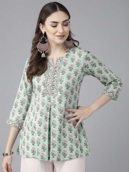 Rain & Rainbow
                        Women Floral Printed Sequinned Pure Cotton
                        Kurti