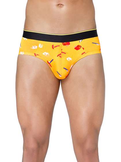 bummer Men Yellow
                        & Red Printed Micro Modal Brekkie Mid Rise
                        Basic Briefs