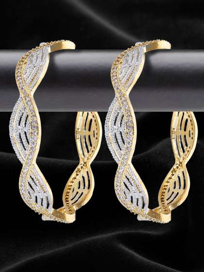 Set Of 2 Gold-Plated & AD Stone-Studded Bangles