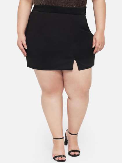 wild U Plus Size
                        Women Black Solid Mini Pencil Skirt