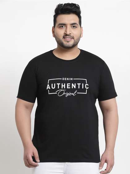plusS Men Plus Size Black Typography Printed T-shirt