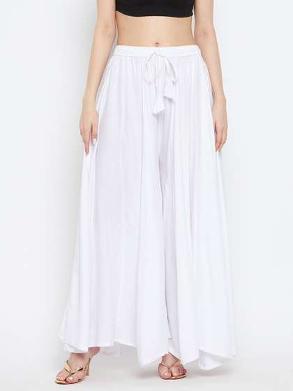 Clora Creation
                          Women White Flared Ethnic Palazzos