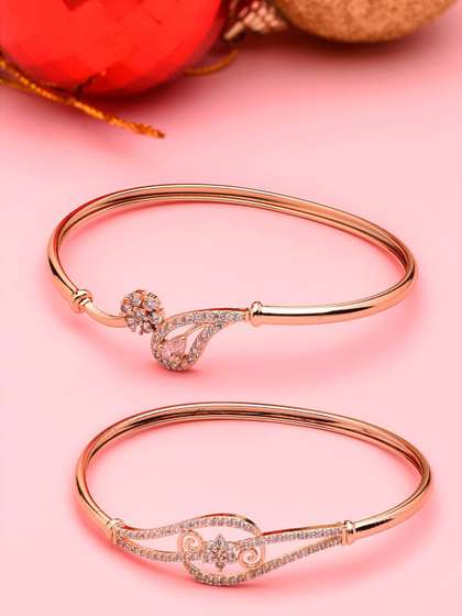Zaveri Pearls
                          Women Set of 2 Rose Gold-Plated & White
                          Brass Cubic Zirconia Kada Bracelet